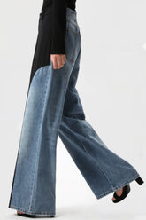 Vaqueros de cintura alta con detalle negro - Azul